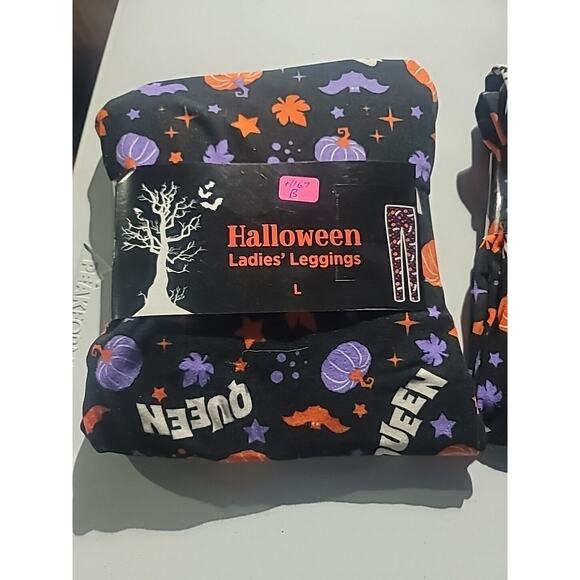 HALLOWEEN Queen Soft Ladies Printed Leggings Bat Pumpkin Fall Large NEW - Picture 1 of 2